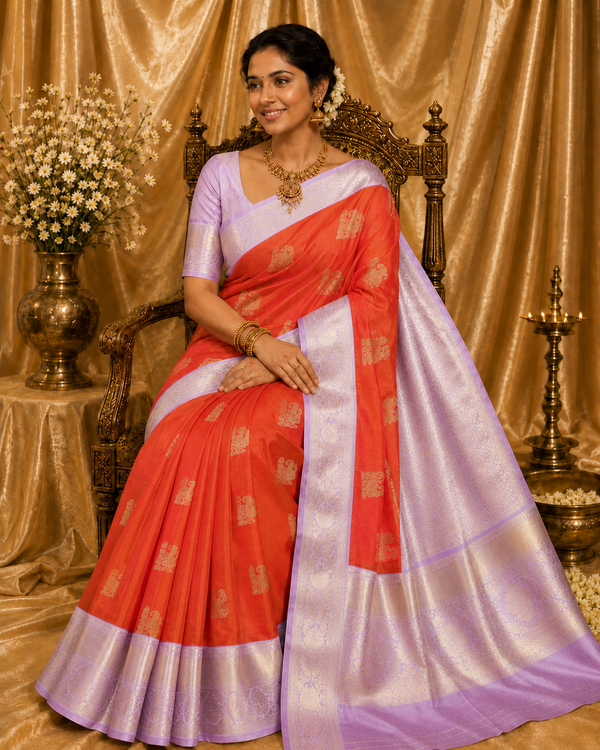 Ivory Floral Tussar Saree