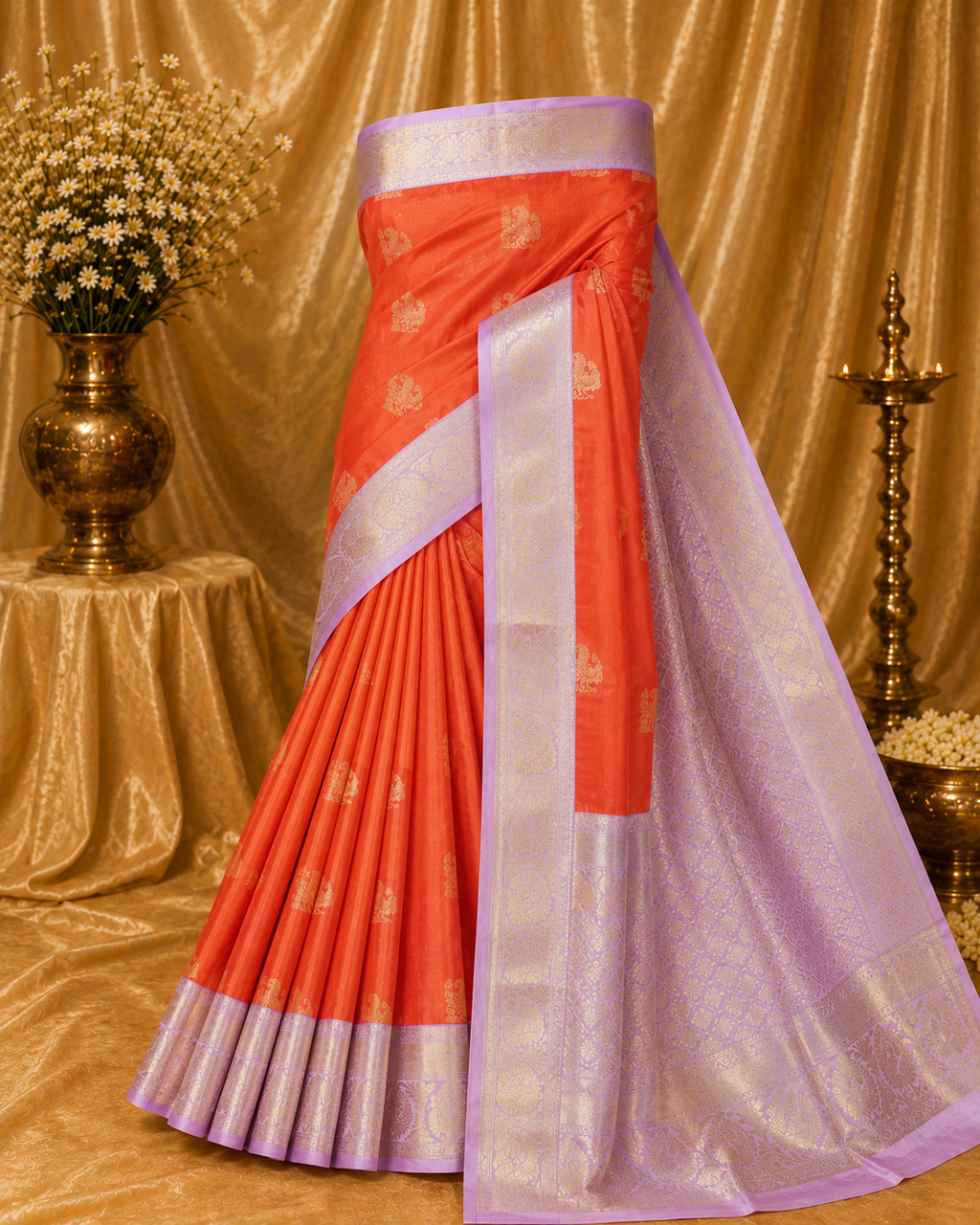 Ivory Floral Tussar Saree